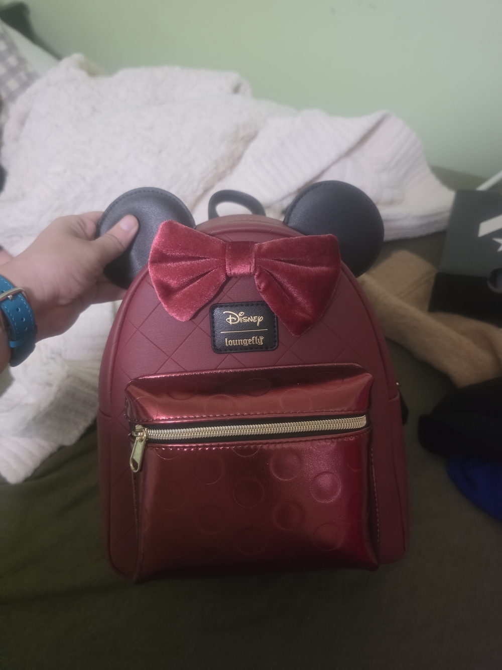 Loungefly Burgundy Minnie Backpack with Velvet Bow